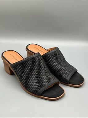 Lucky Brand Lenira Slide Sandal Black Woven Slide Mules, size 9